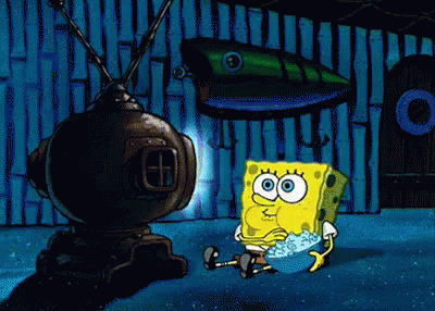 Bob esponja assistindo televisão.